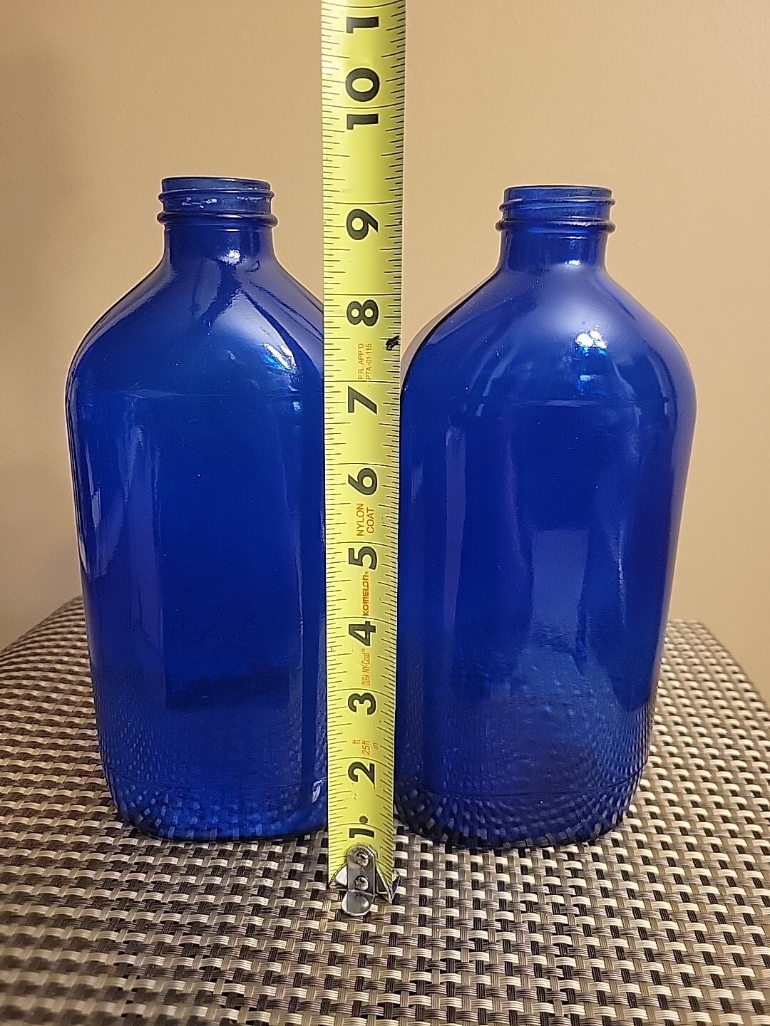 Vintage 2 Large 9.5″ Blue Cobalt Blue Medicine Bottle Embossed Made in USA, EXC
