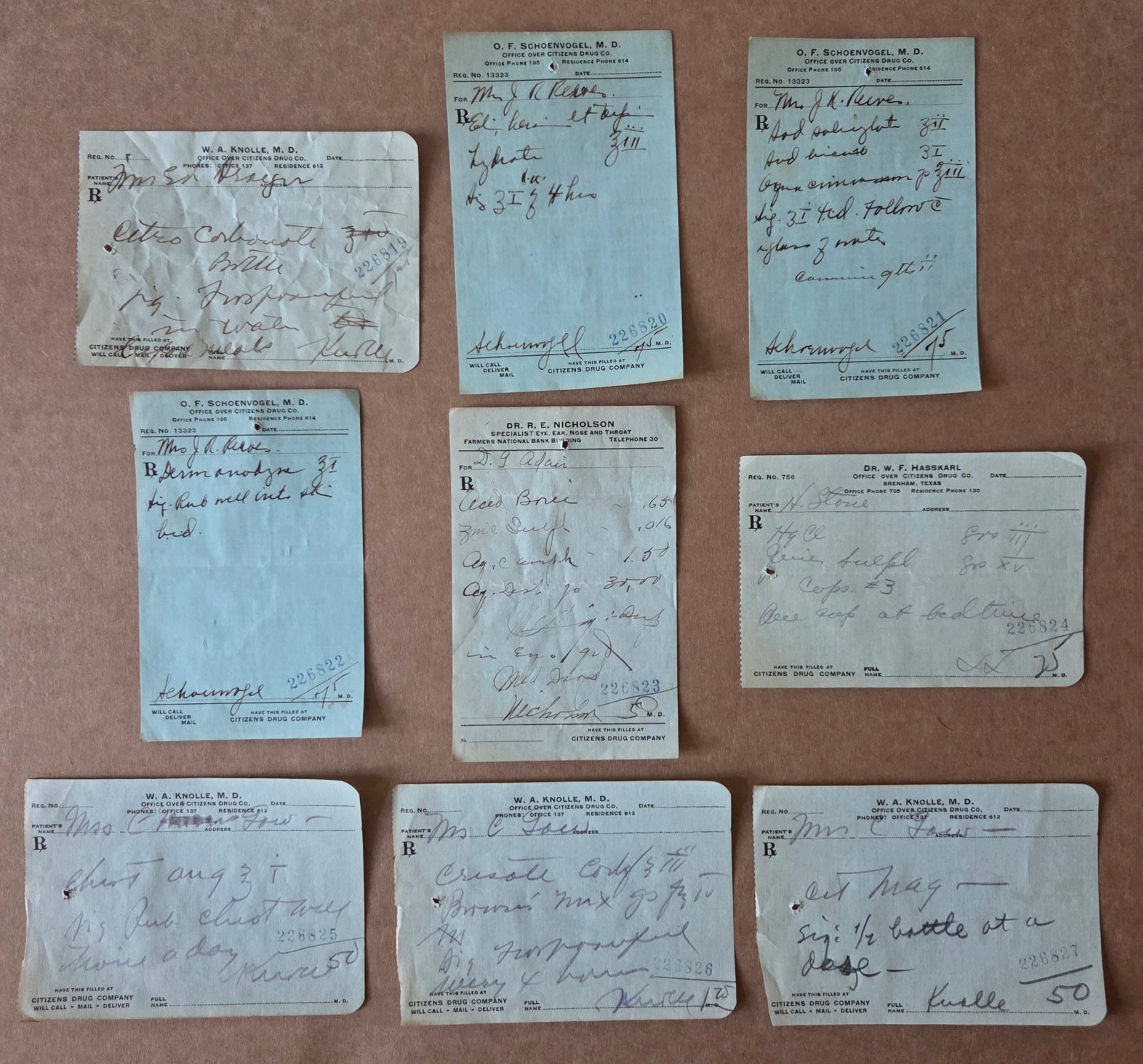 File box & 100 antique prescriptions (1926) – HEROIN, PAREGORIC, BROMIDE