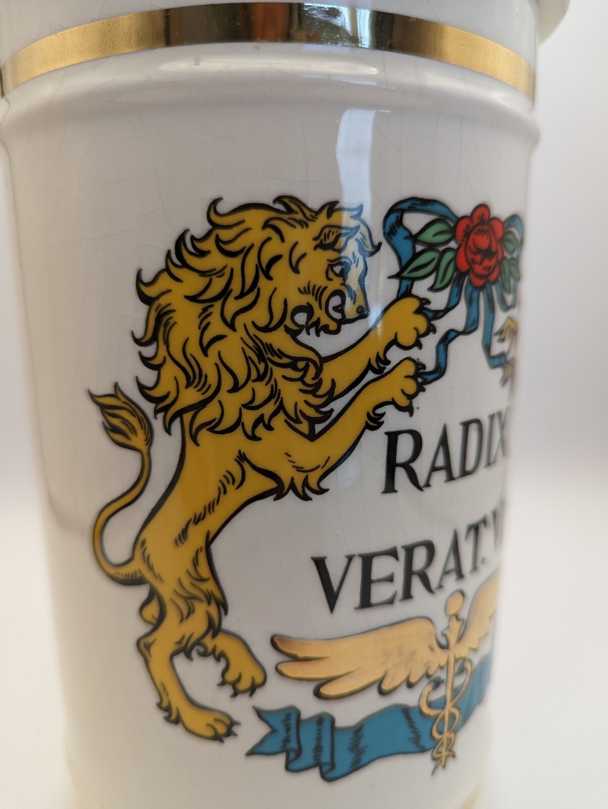 Porcelain Apothecary Jar “Radix Verat. Vir.” Jeanne Robinette California Vintage