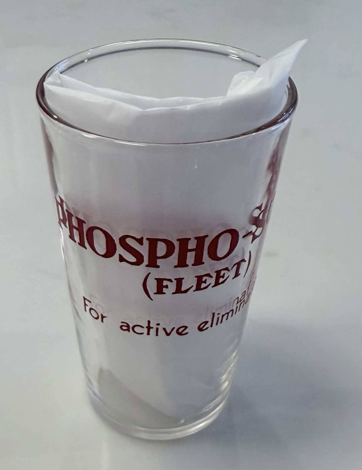 Two Small VINTAGE ADVERTISING MEASURING Glass FLEET LAXATIVE PHOSPHO-SODA