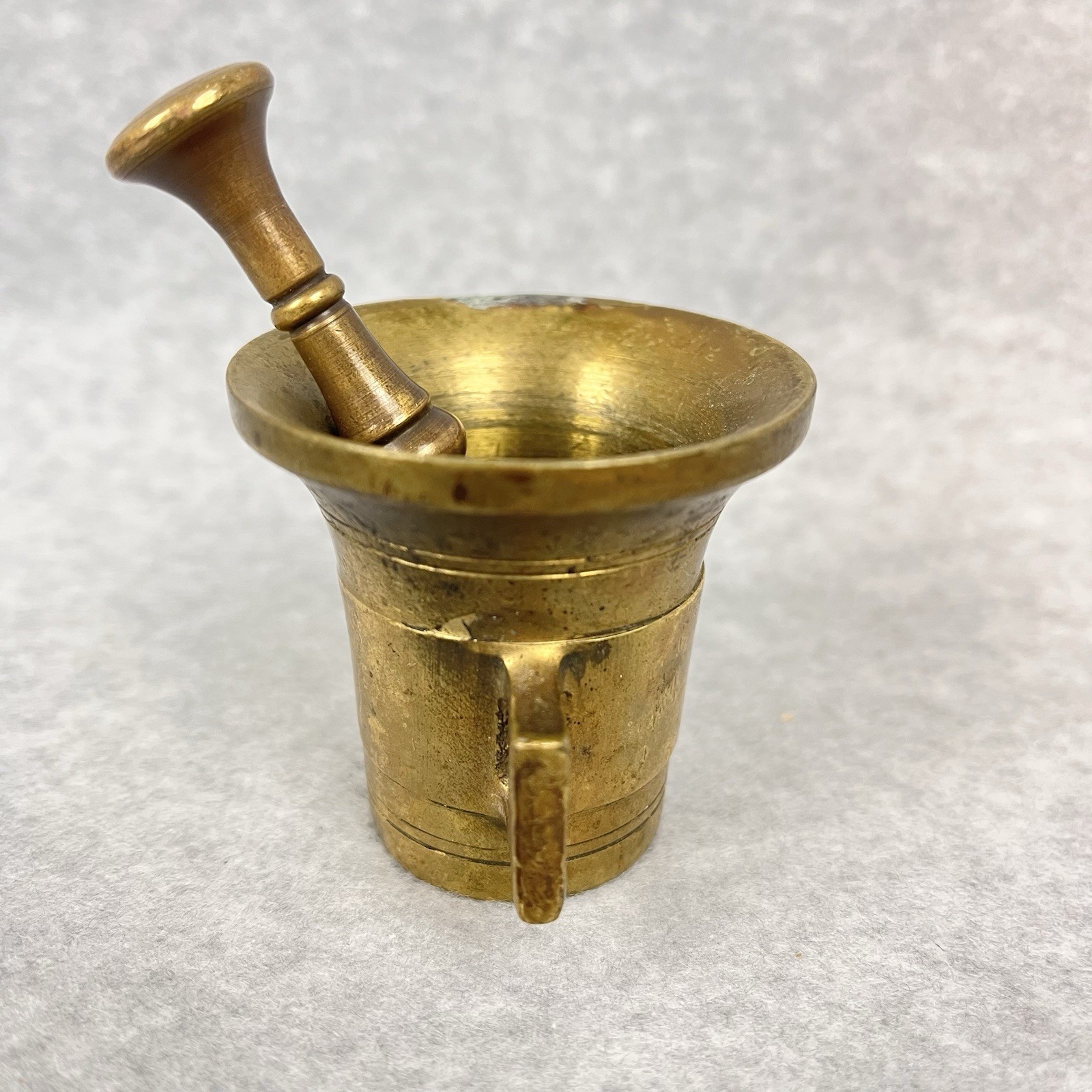 Vintage Small 2″ Tall Brass Mortar with Handles & 3″ Pestle