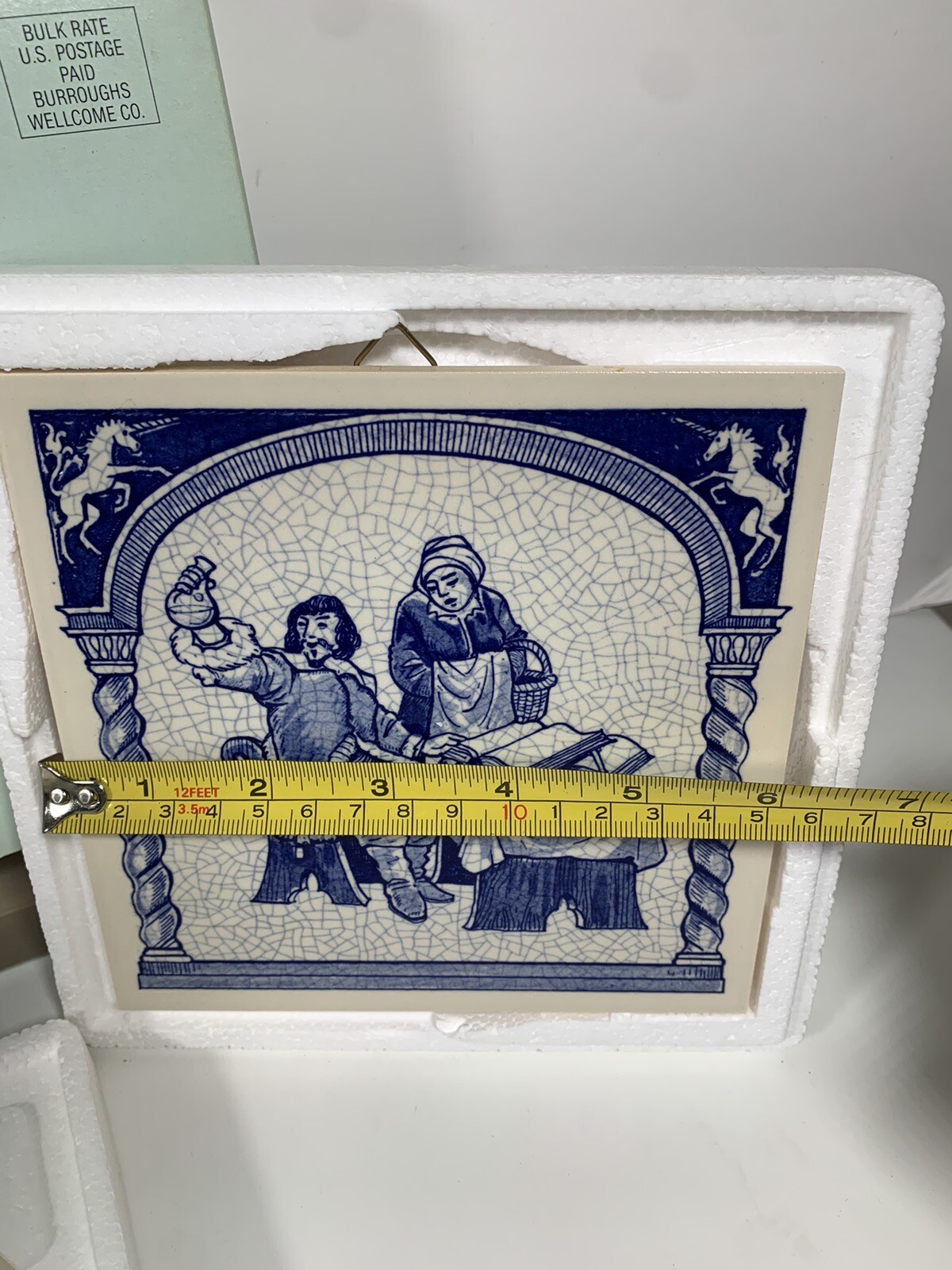 BURROUGHS WELLCOME Pharmacy Pill Tile The Herbalist DELFT Tile Orig Packaging