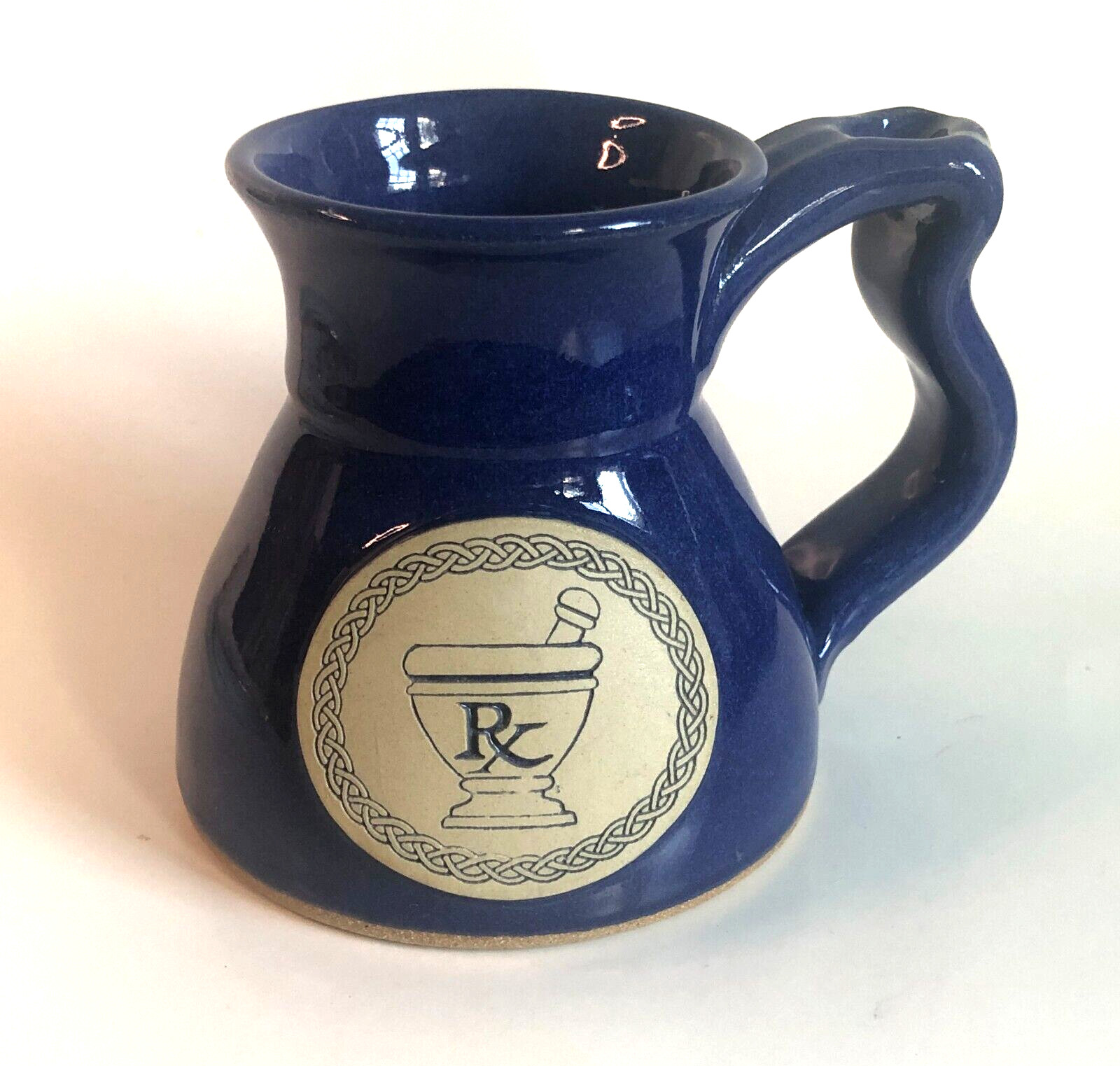Clayton Stoneware RX Pharmacy Pharmacist Coffee Mug Pottery Cobalt Blue No Spill