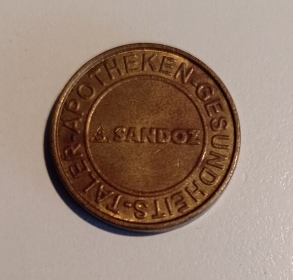 SANDOZ Pharmaceutical small coin token pin badge LSD Albert Hofmann rare