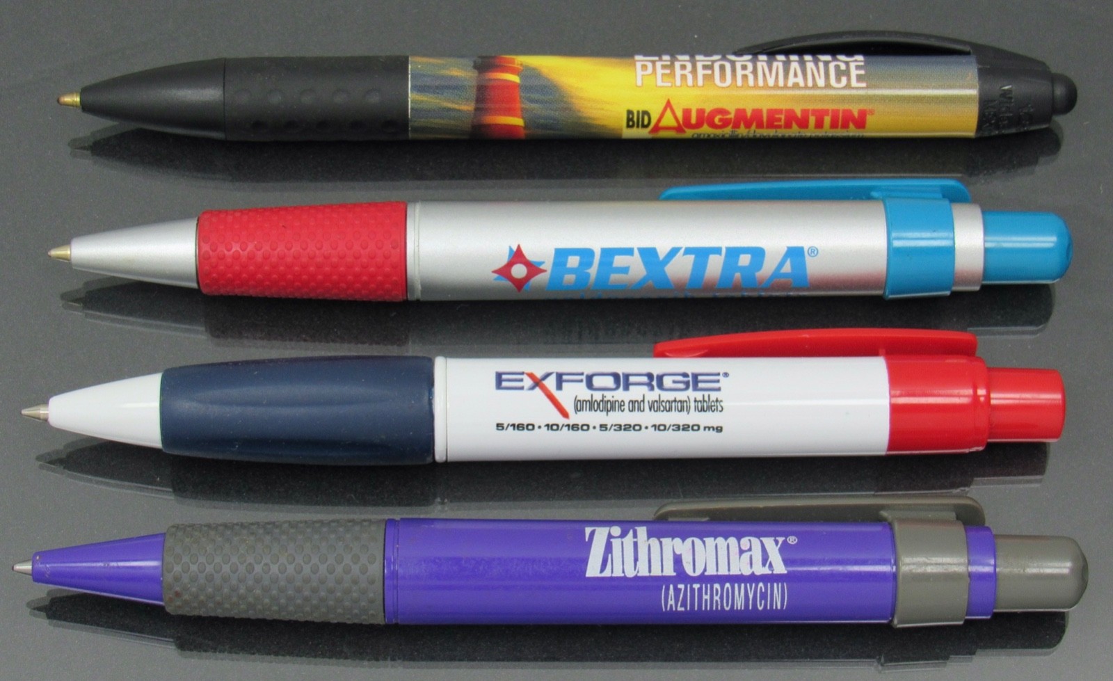Lot 4 Chunky PENS Drug Rep Pharmaceutical Promo Augmentin Bextra Exforge Zithro+