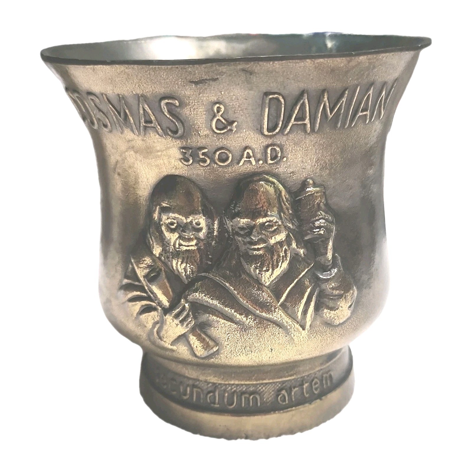 Vintage Brass Apothecary Mortar & Pestle Heavy Relief Faces Decor.