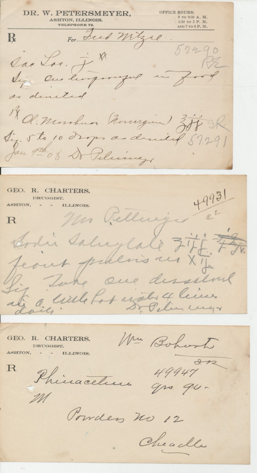 1908-1915 Illinois Doctor Prescription Lot Ashton Rochelle Medical Ephemera 7 pc