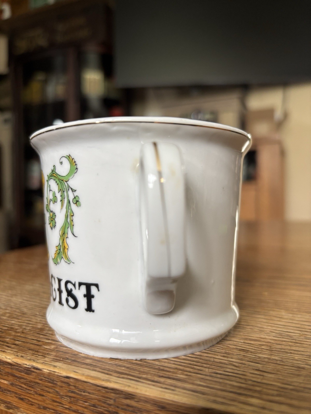Vintage Apothecary Pharmacy Barber Shaving Mug Porcelain Enameled Mortar Pestle