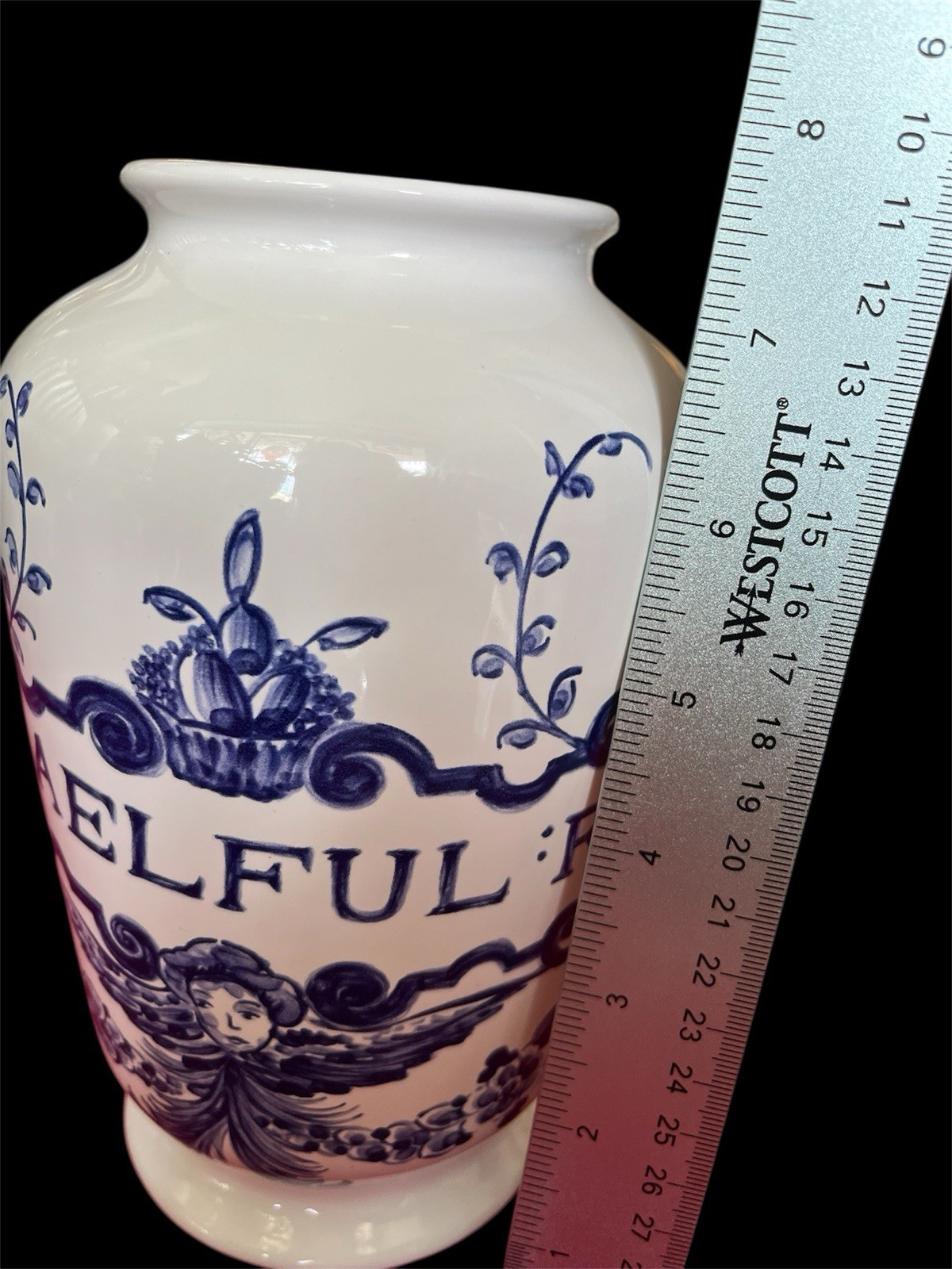 VINTAGE LILLY BLUE WHITE CERAMIC PHARMACY APOTHECARY JAR VASE U:CAELFUL:FO