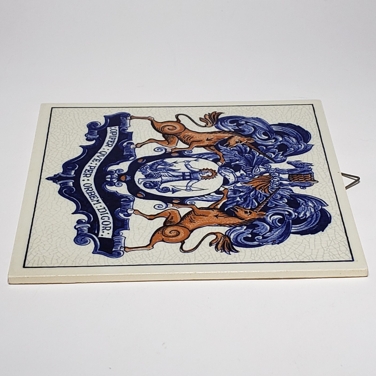 Vtg Blue Pharmacy Apothecary Society Crest 6″ Tile Delft Holland B716