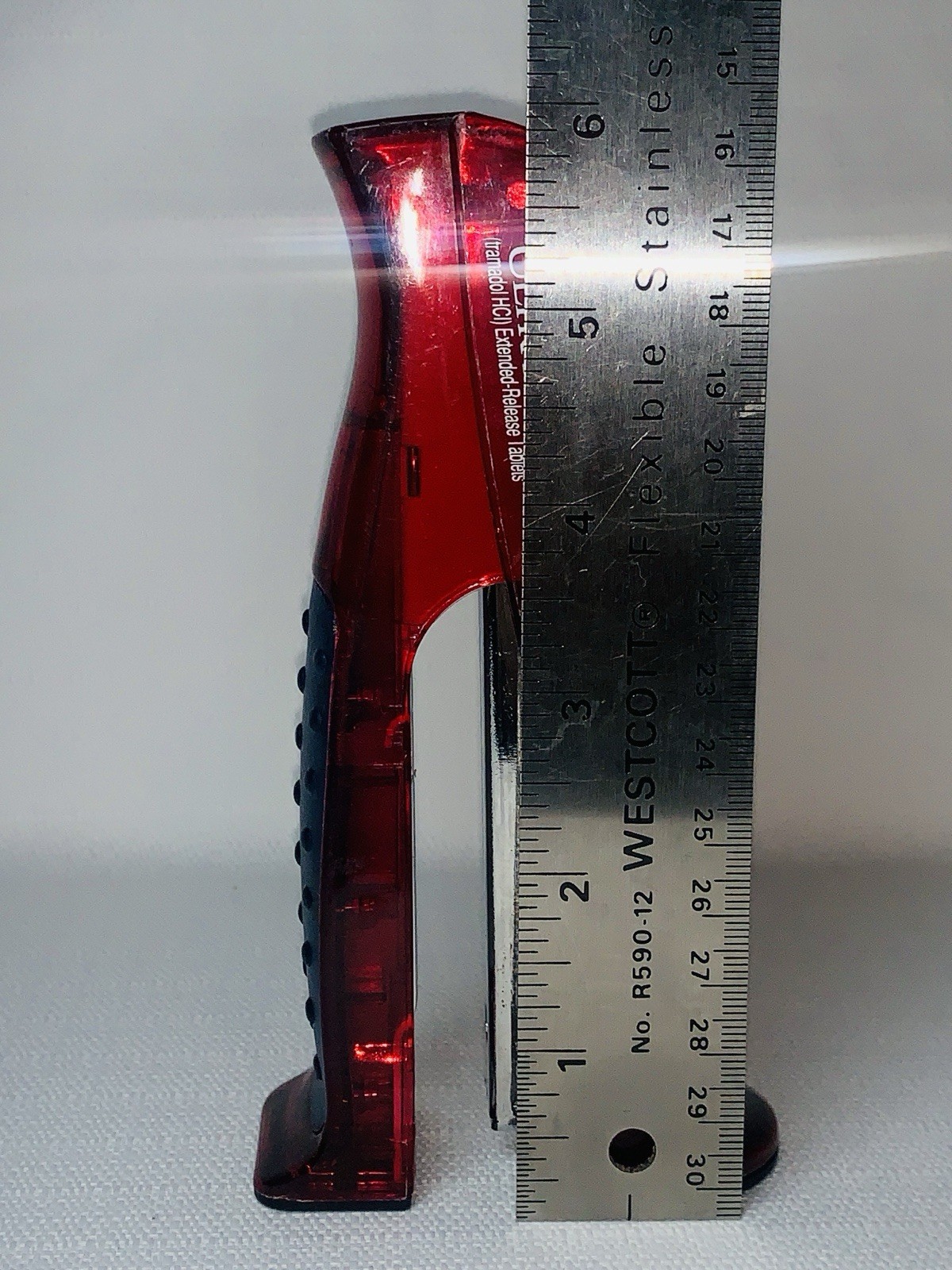 Ultram ER Drug Rep Promo Stapler – Red Translucent Stand-Up Ergonomic Squeeze