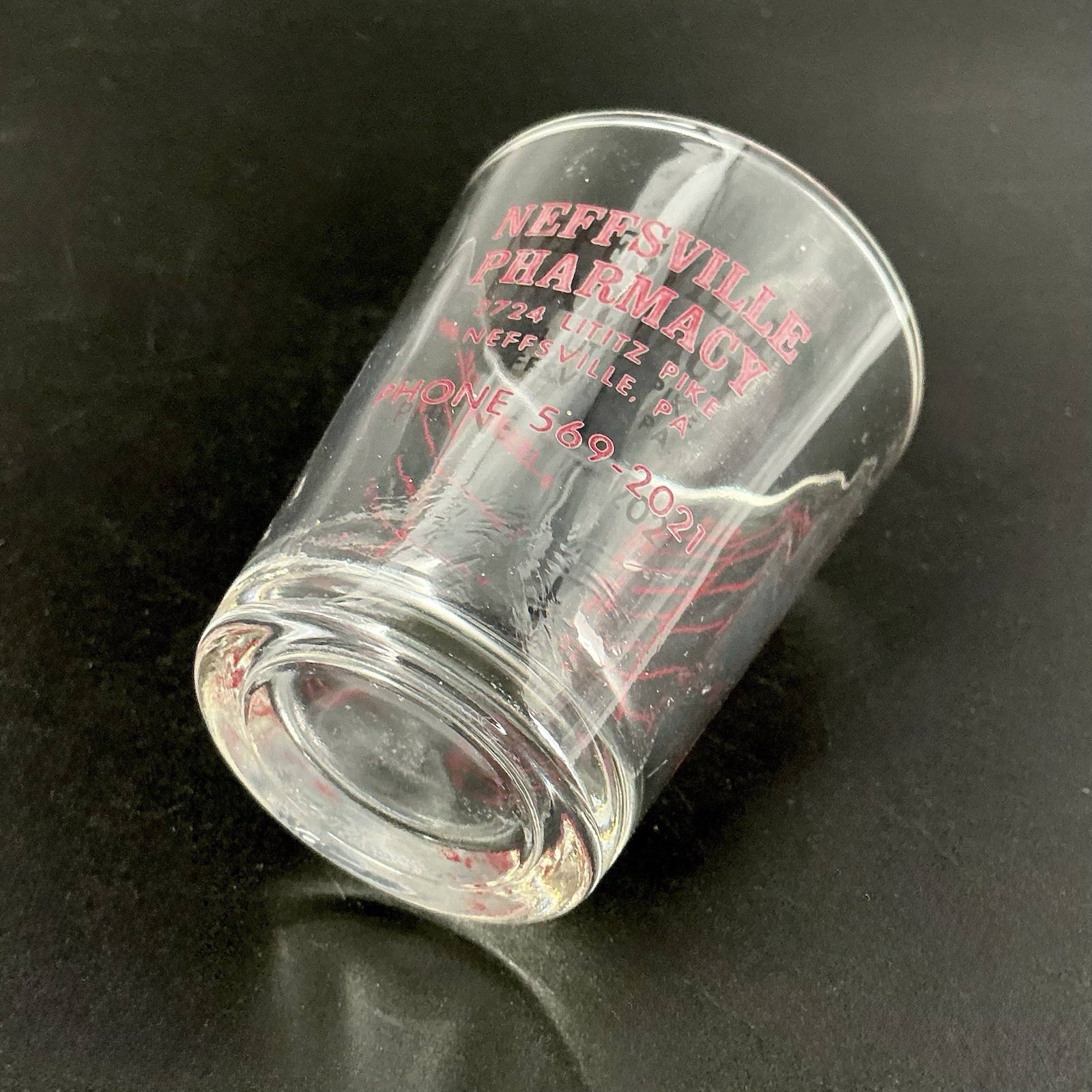 Advertising Medicine Dosing Cup Glass Neffsville Pharmacy Pennsylvania