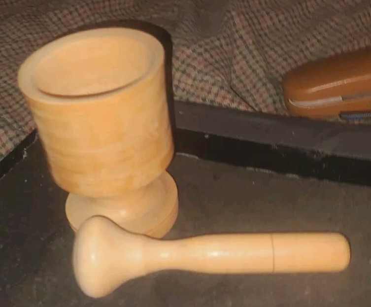 Vintage Light Wood Mortar and Pestle Small Apothecary Pharmacy Rx 297