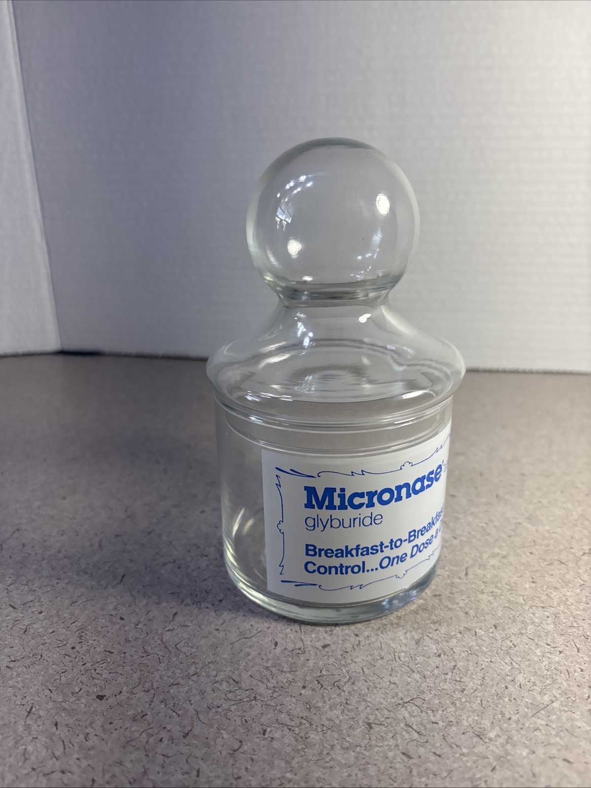 Micronase Drug Rep Pharmaceutical Advertising Apothecary Jar With Lid Glass
