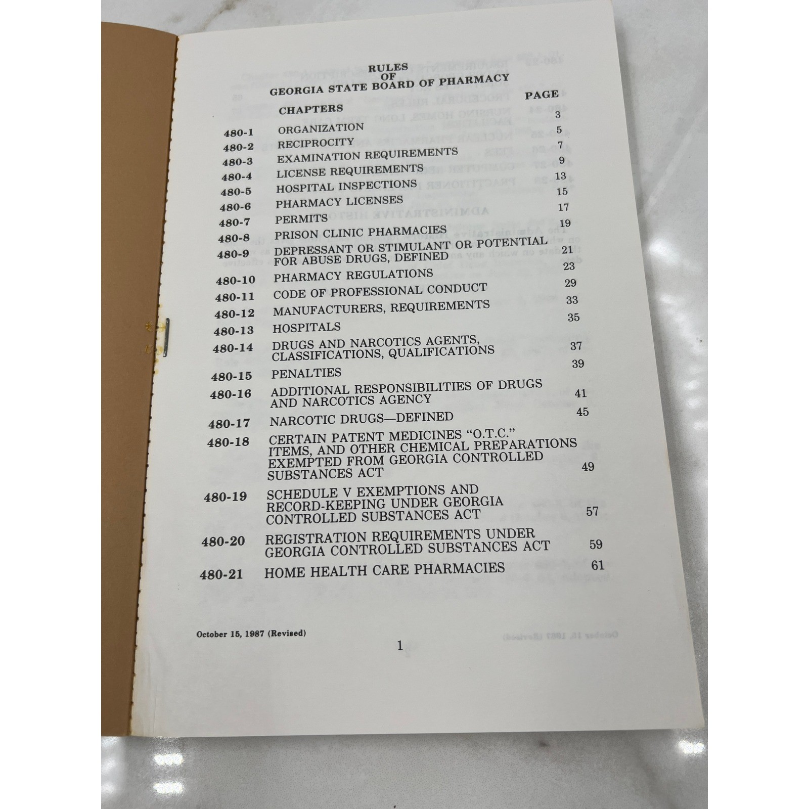Georgia State Board of Pharmacy Rules 1989 Official Document Regulations