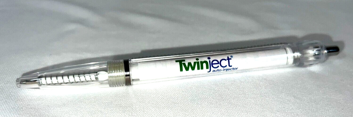 Twinject Drug Rep Collectible Pharmaceutical Clicker Pen w/ Pull Out Instruction