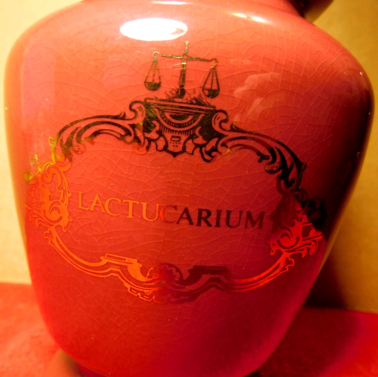Jar~Apothecary Jar Eli Lilly “Lactucarium” Pharmaceutical 4/303 Maroon Empty
