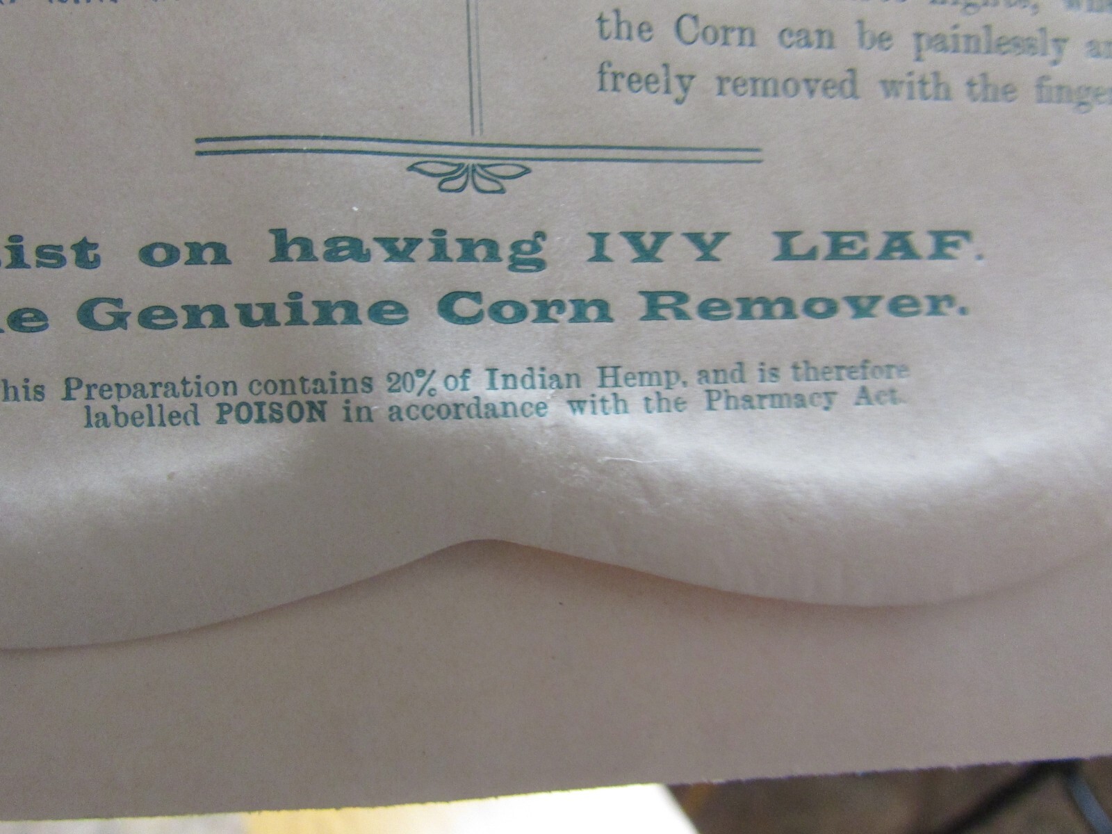 1900s IVY LEAF CORN CURE Paper Envelope CANNABIS Indian HEMP Apothecary PHARMACY