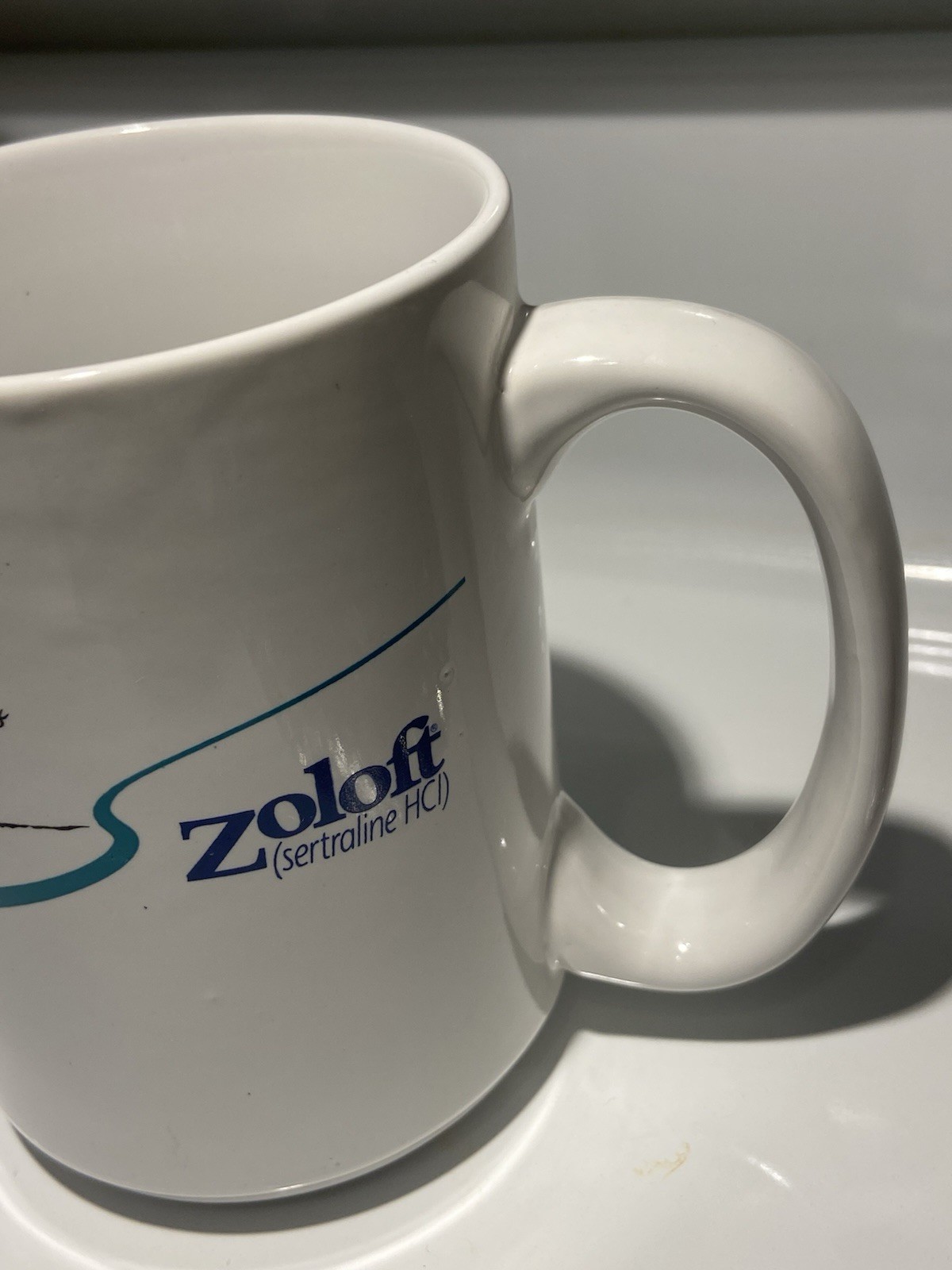 Pfizer Zoloft Coffee Mug Cup White Blue Pharmaceutical Promo Rep Advertising VTG