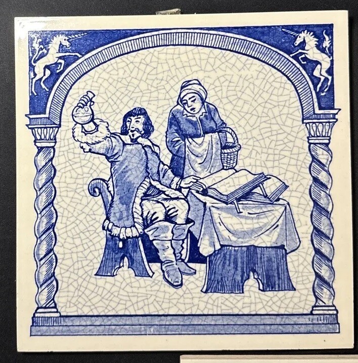 THREE Vintage Blue Delfts Schoonhoven Holland Handmade 6″ Ceramic Tiles Pharmacy