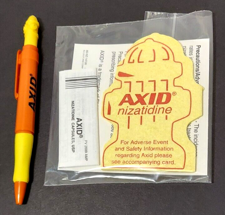 Axid Fire Hydrant Clicker Drug Rep Pharmaceutical Promo Advertising Pen & Sponge
