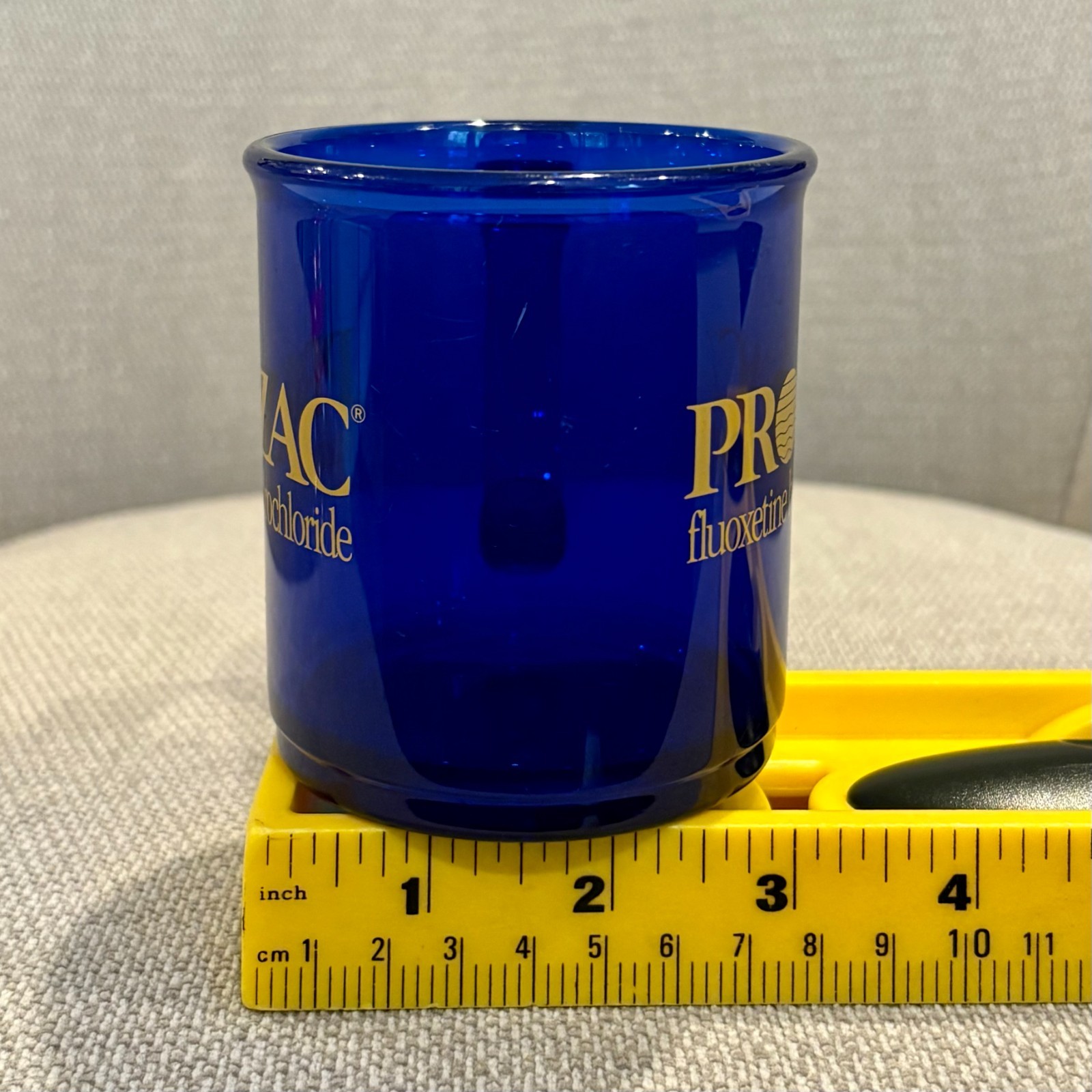 PROZAC 💊 Cobalt Blue Plastic Coffee Mug Cup Lilly 💊 Pharma Drug Advertising