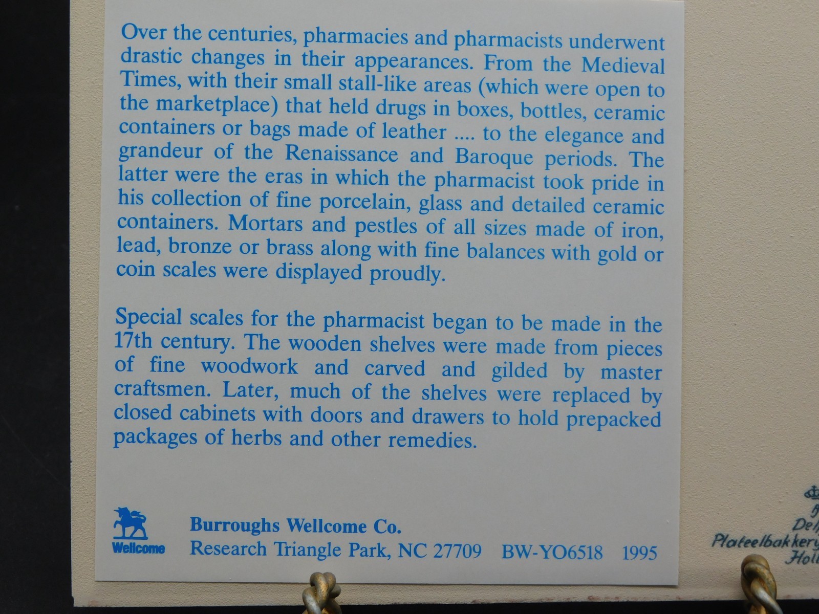 Delft Holland Porcelain Pharmacy Pill Tile Burroughs Wellcome Co. Apothecary