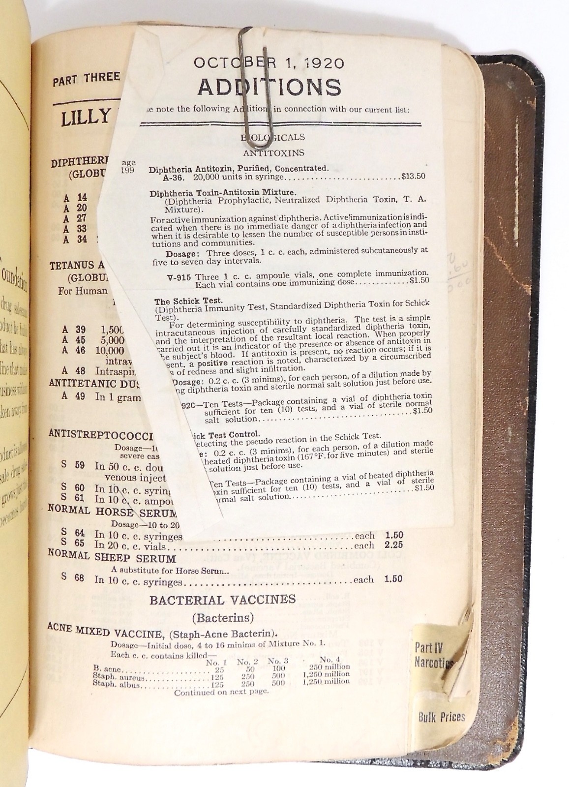 1920 Eli Lilly Pharmacy Price List Number 40
