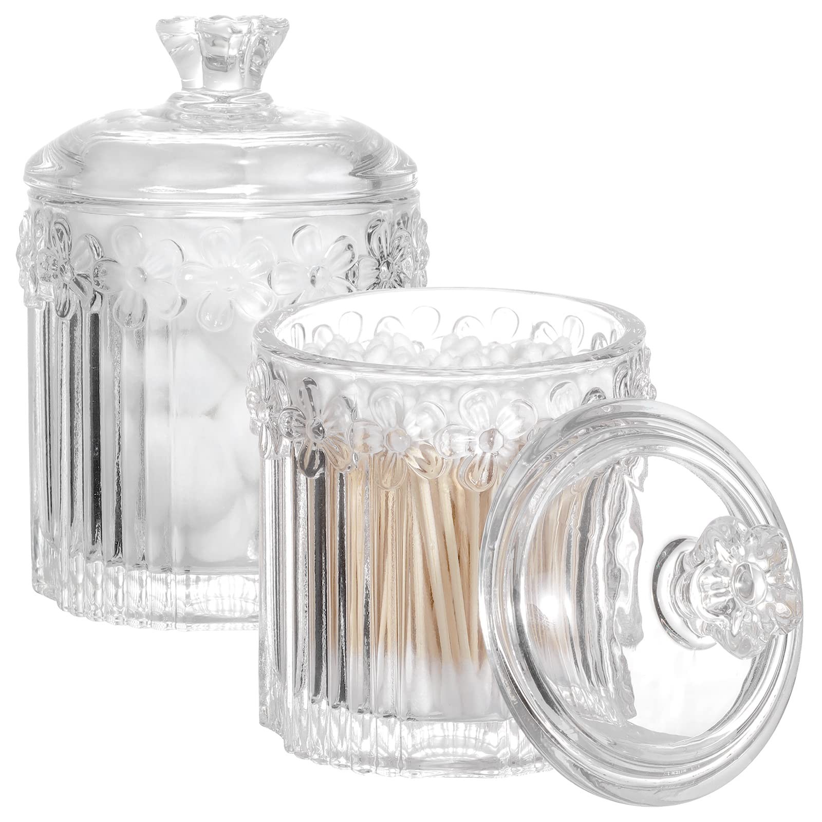 2 Pack Qtip Holder Glass Apothecary Jars with Lids Bathroom Accessories Vanit…