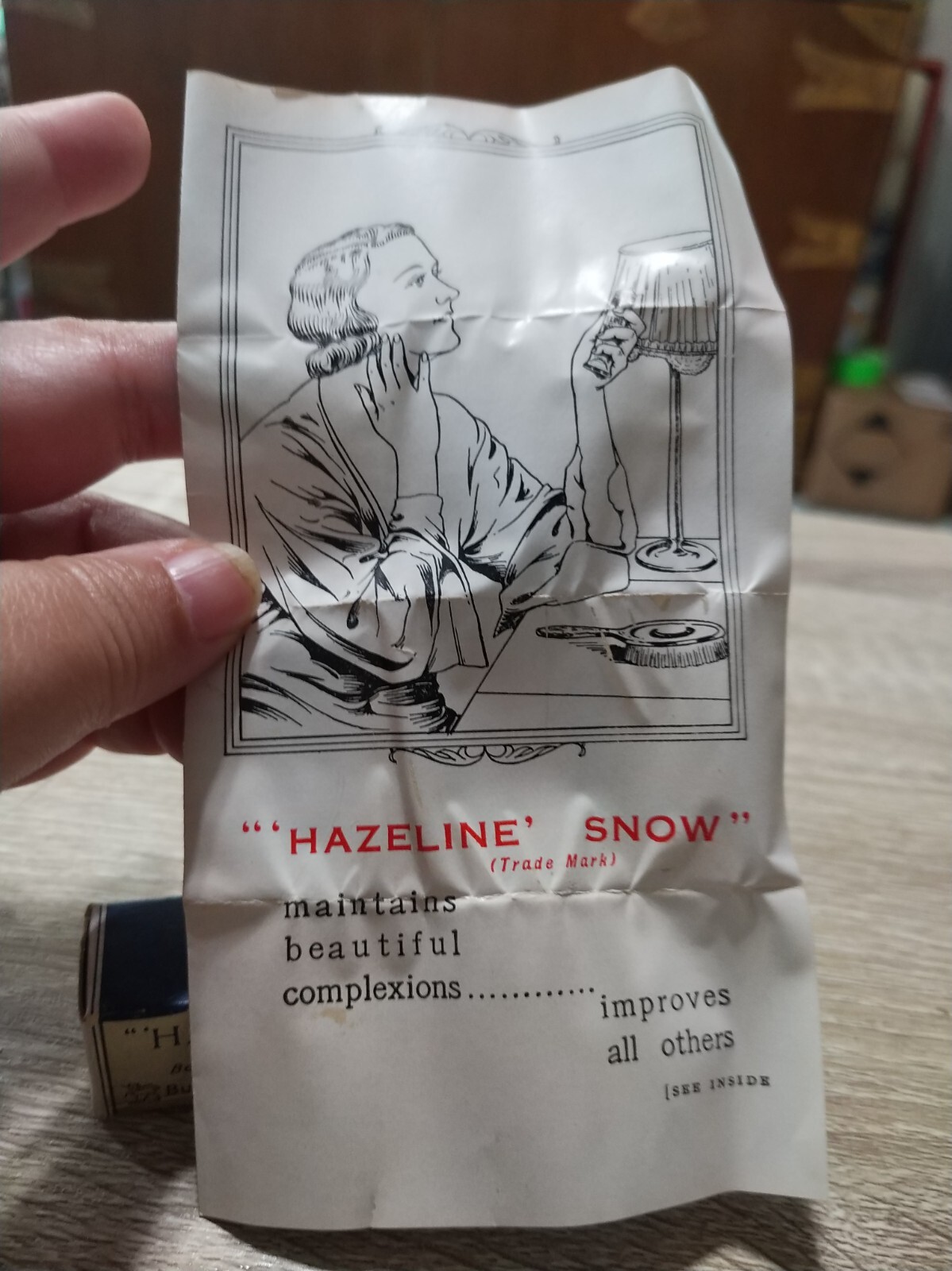 Antique vintage 1920s Hazeline Snow skin whitening cream tube, box