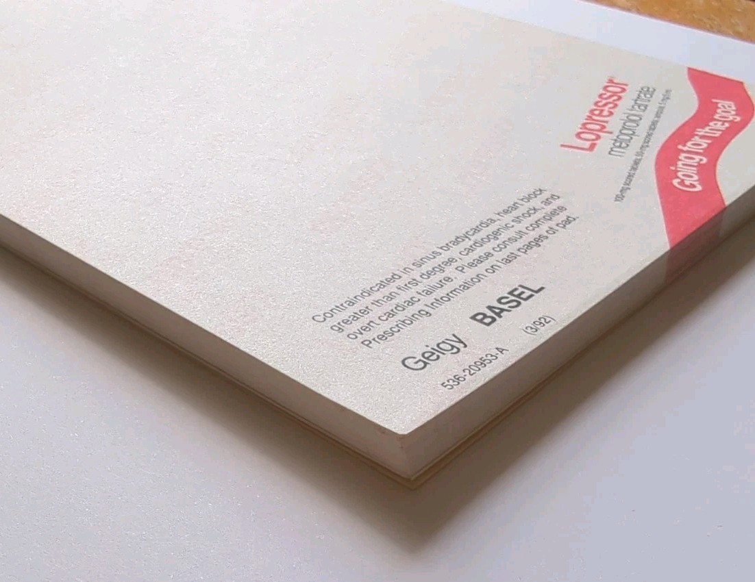 Vintage Lopressor Drug Rep 5″ x 8″ Notepad 1992 Geigy Basel