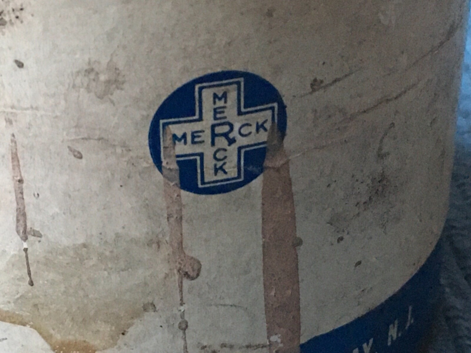 Vtg MERCK Sugar Milk metal tin Lactose paper label RAHWAY NJ rx