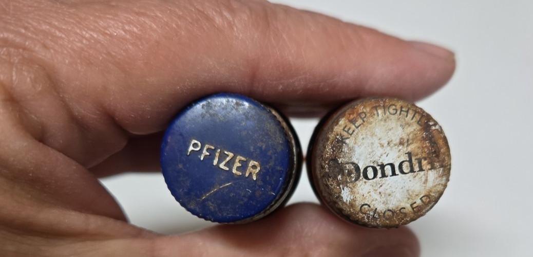 Vintage (2) Medicine Empty Medicine Bottles Pfizer and Dondril