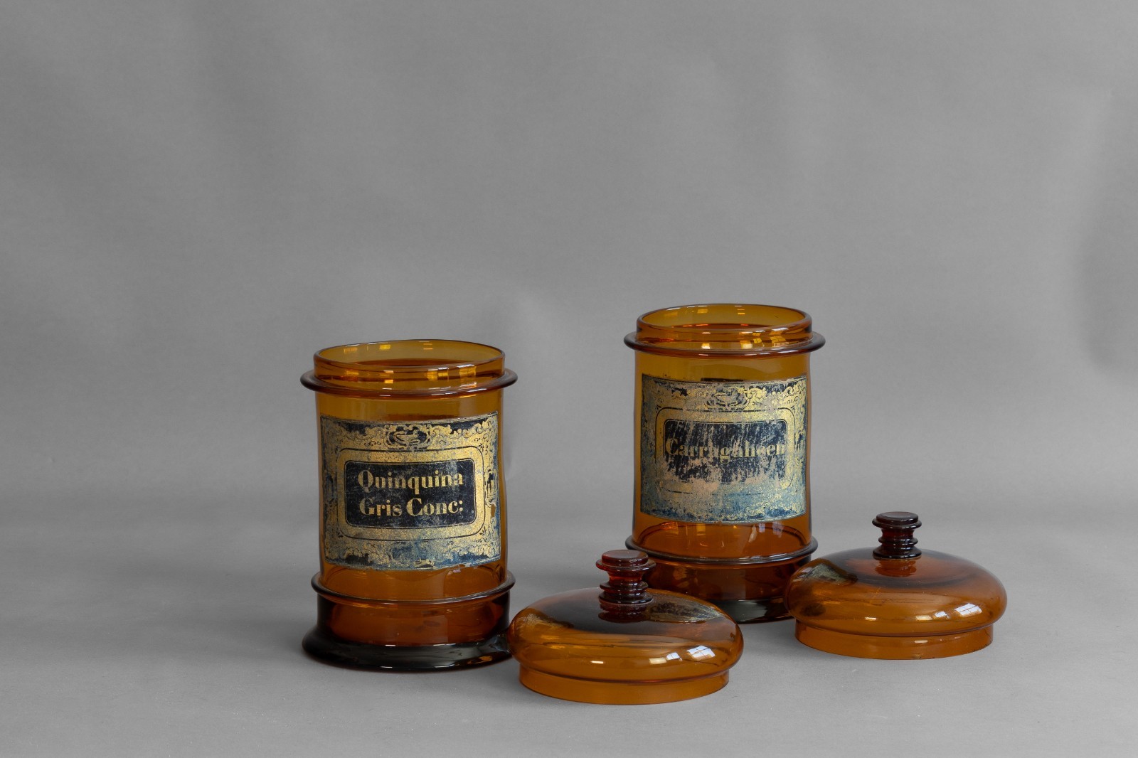 Pair of French Amber Glass Apothecary Jars