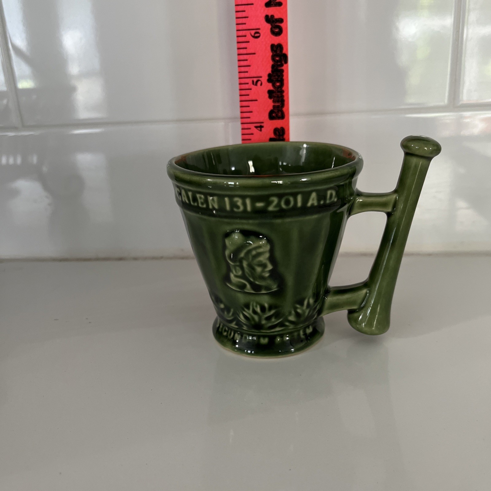 Vintage McCoy Schering Coricidin Pharmacy RX Green Ceramic Apothecary Mortar Mug