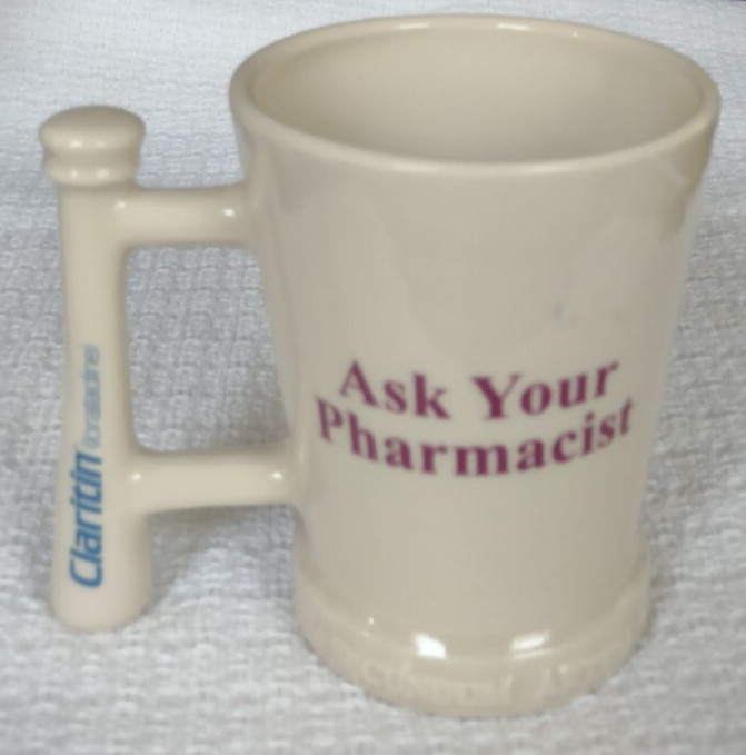 PHARMACY ADVERTISING MUG ~ Claritin ~ Heavy Off-White Pottery ~ Made in USA