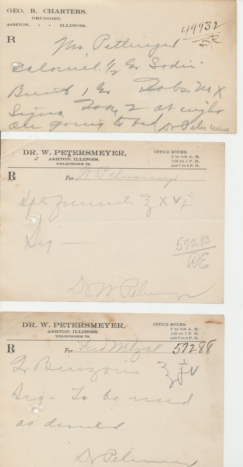1908-1915 Illinois Doctor Prescription Lot Ashton Rochelle Medical Ephemera 7 pc
