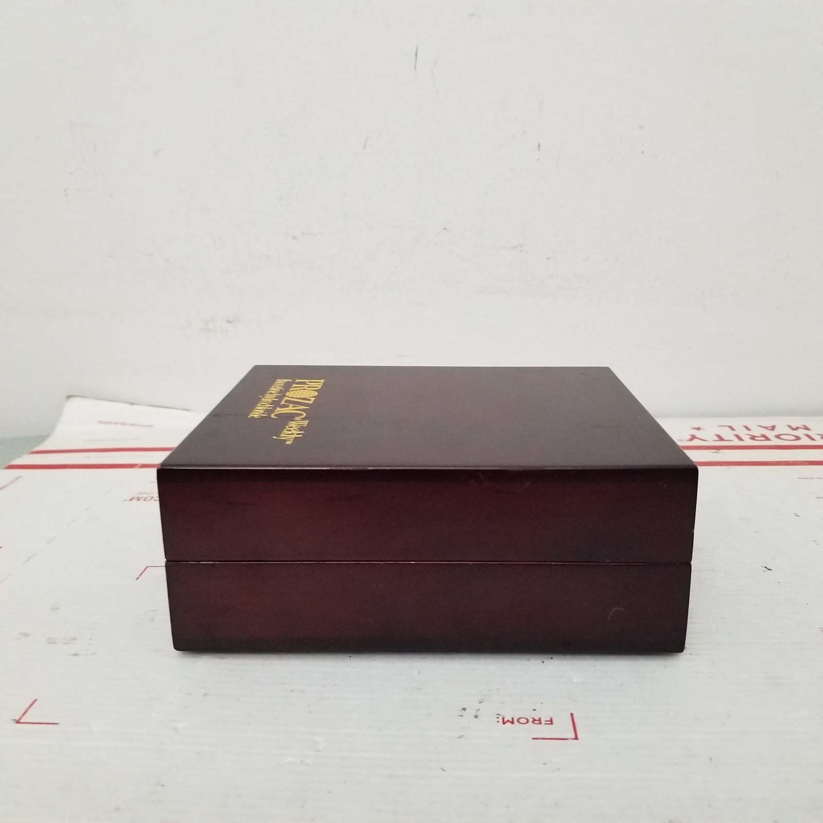 Prozac Pharmaceutical Advertising Box CD Case Box Wood Drug Rep Promo Vintage