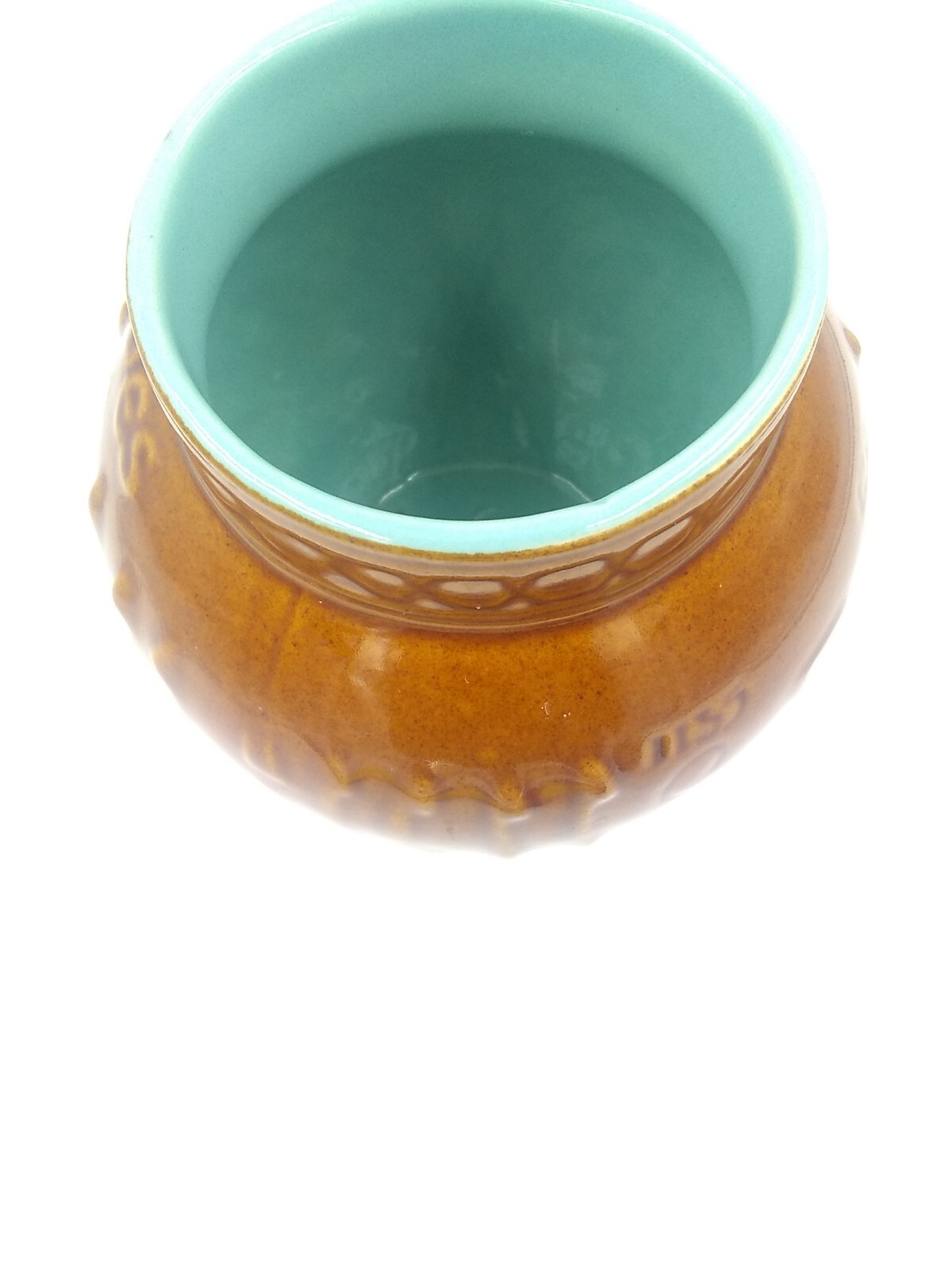 Vintage Schering Pharmacy RX jar crock Brown turquoise Mortar Vase Pottery 5″