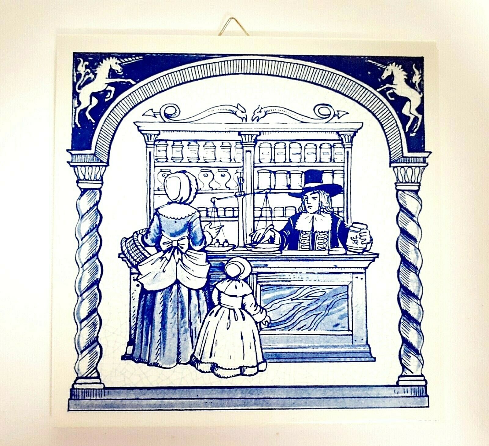 BLUE DELFT HOLLAND HANDMADE PILL TILE BURROUGHS WELLCOME CO. 1988 ORIGINAL BOX!