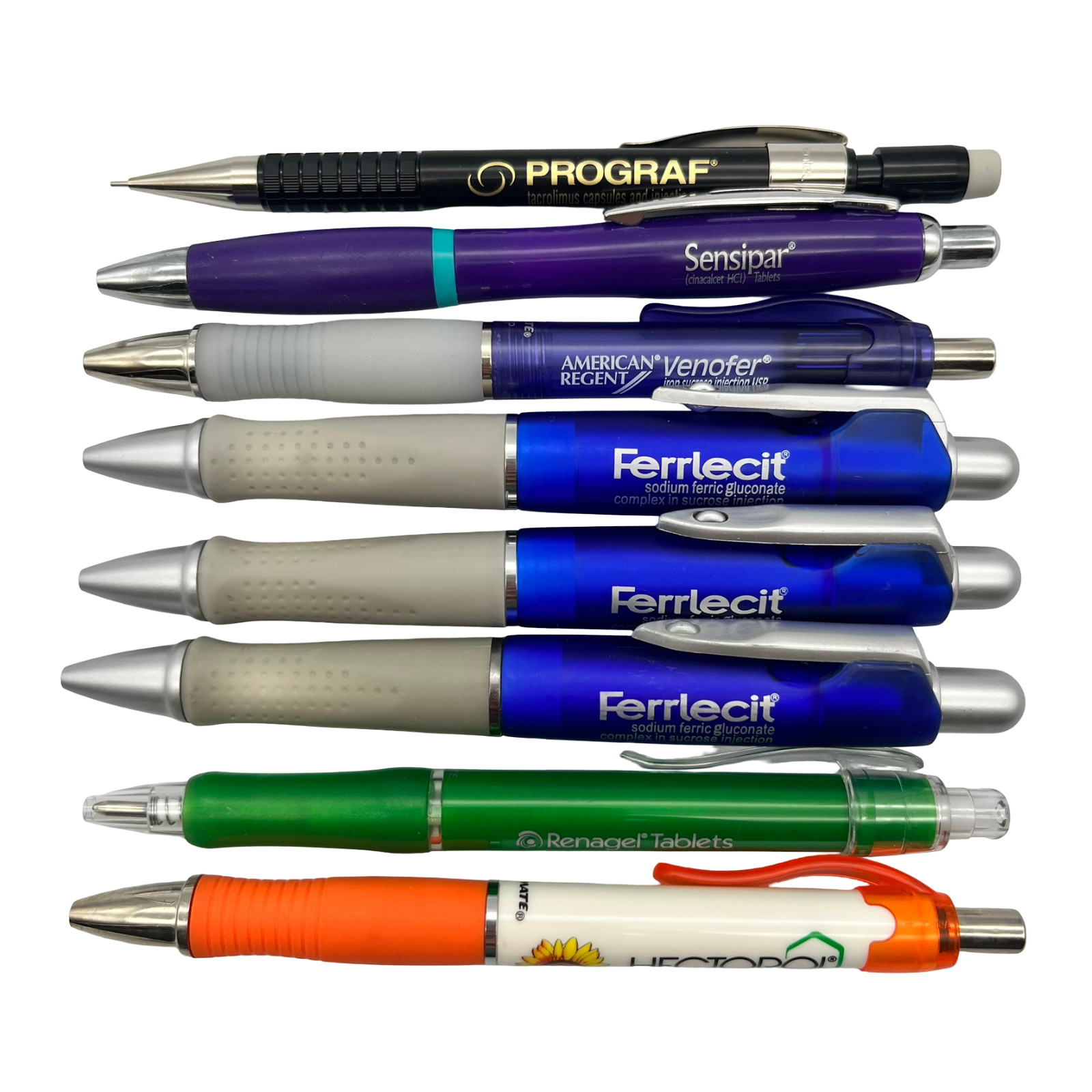 Pharmaceutical Drug Rep Plastic Ballpoint Pens Lot of 8