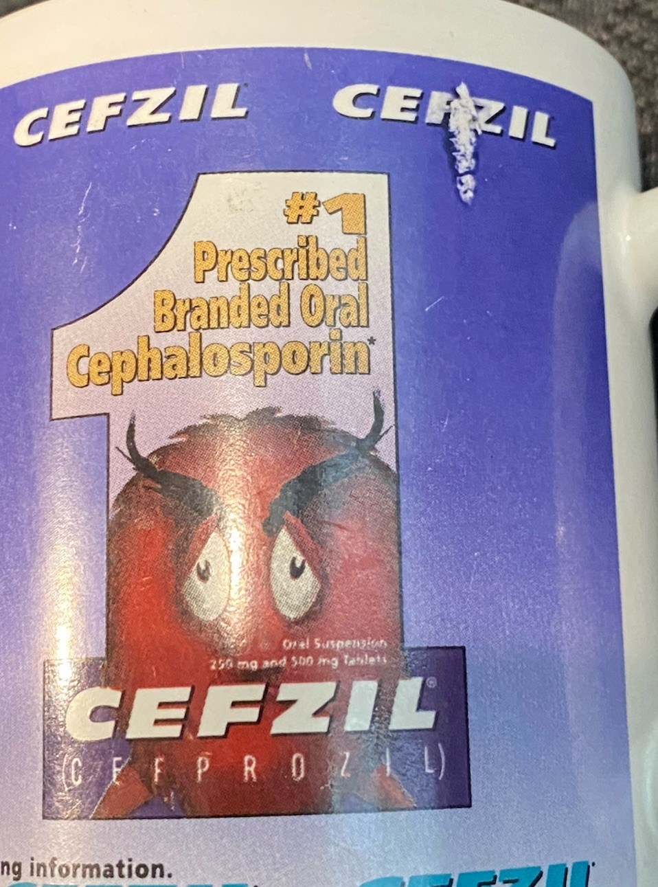 Vintage CEFZIL Cephalosporin Pharma Drug Rep Advertising Coffee Cup Mug
