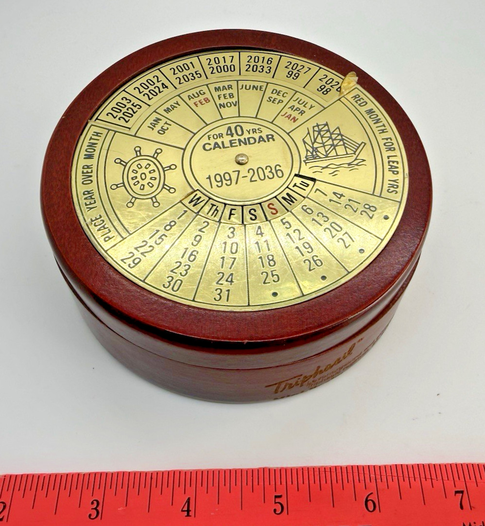 Vintage Triphasil Pharmaceutical Promo 40-Year Perpetual Calendar Wood Desk Box