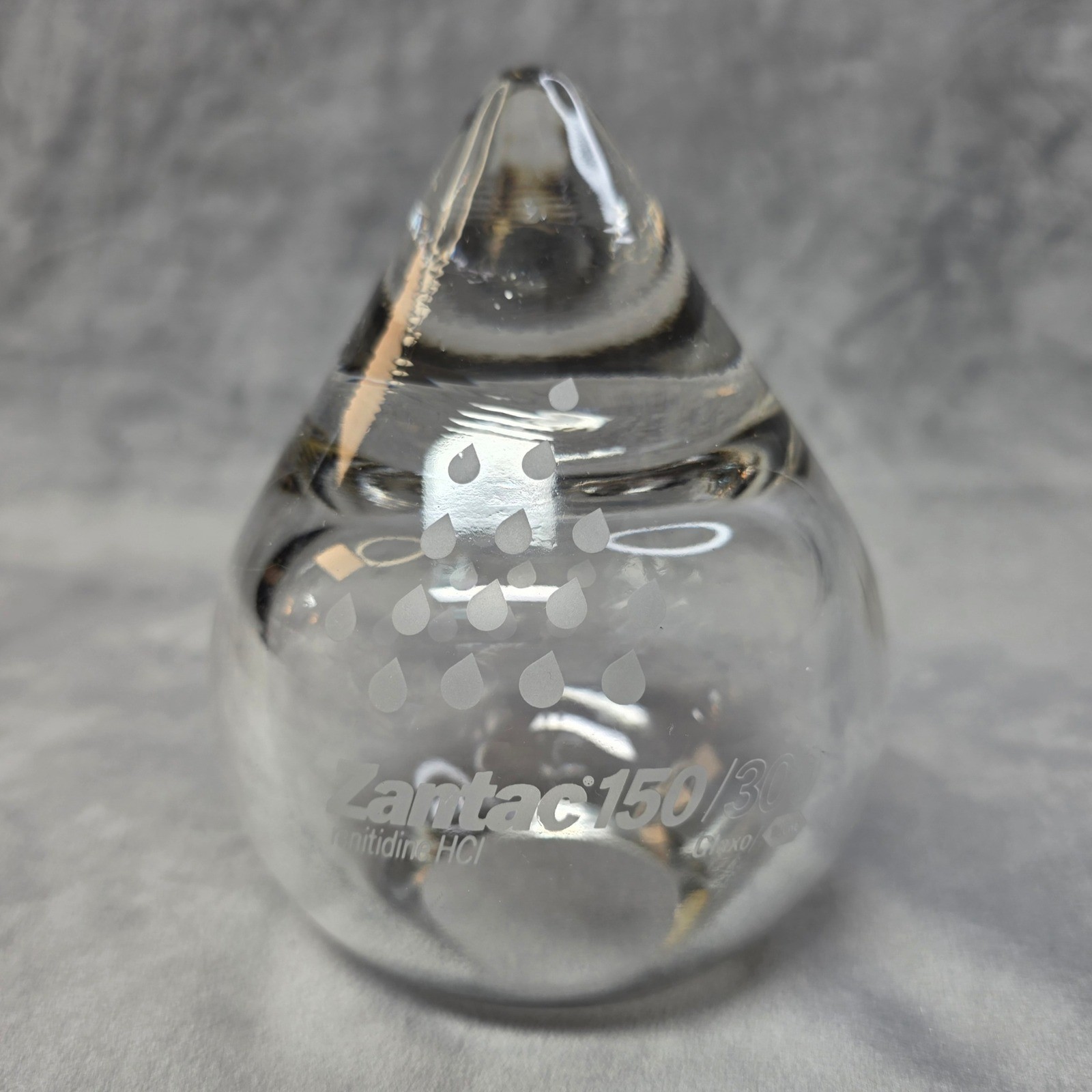 Vintage Zantac Glaxo Pharmaceutical Teardrop Glass Paperweight Made in Portugal