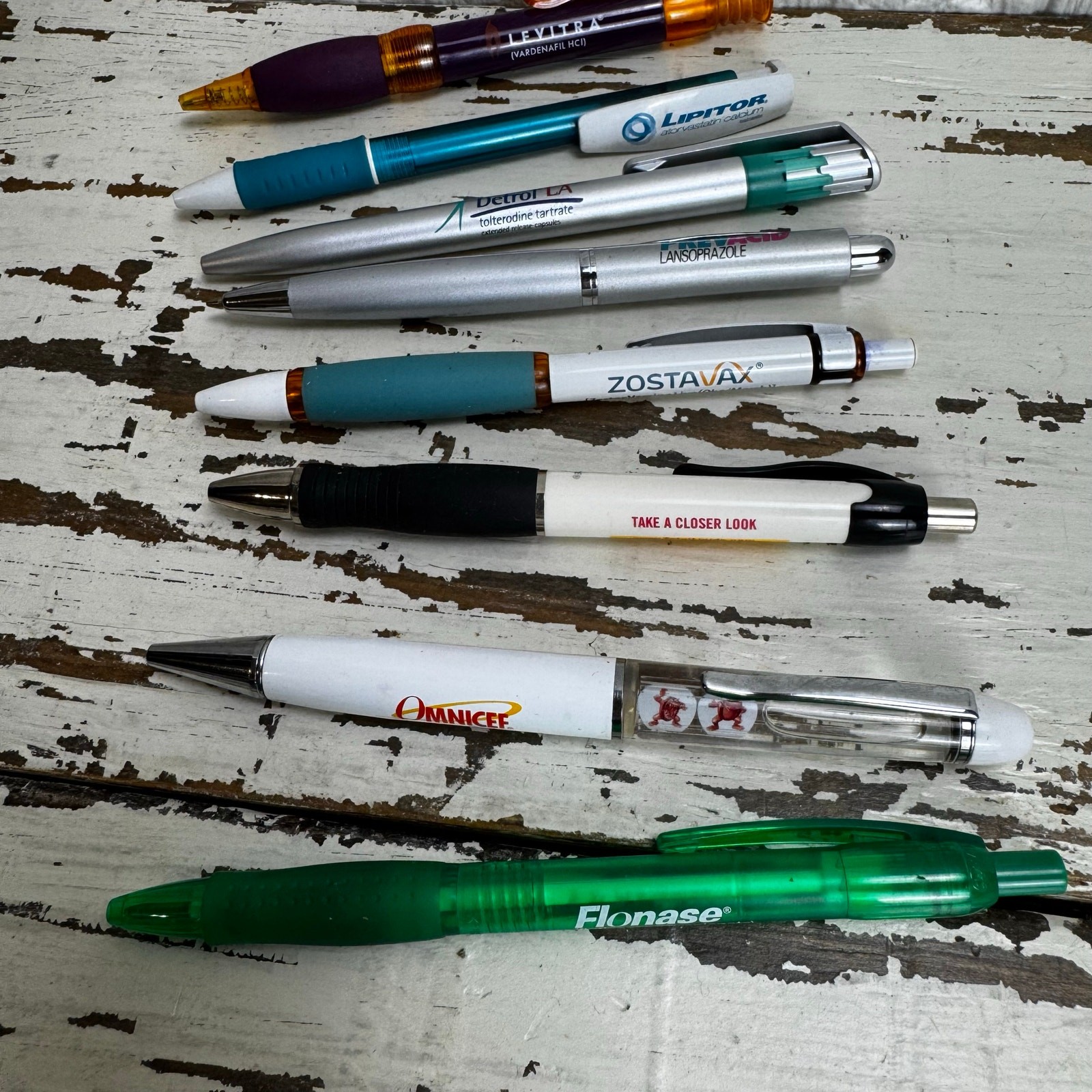 Pharmaceutical Drug Rep Pen Lot Bundle of 8 Ink Pens Flonase Detrol Prevacid