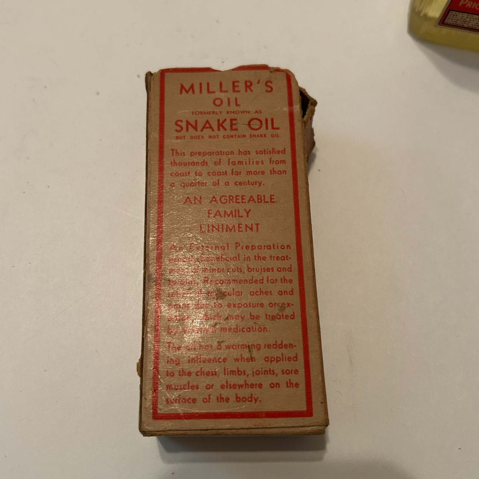 Antique Millers Anti Pain Snake Oil Liniment Quack Pharmacy Medicine Bottle &Box