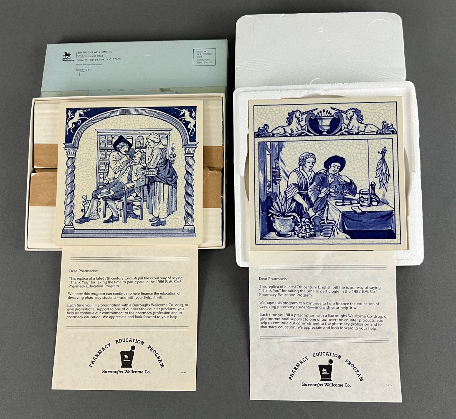 Burroughs Wellcome Pharmacy Education Program Holland Delft Pill Tiles 1986 1987