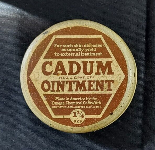 Old EMPTY Advertising Medicine Tin CADUM Ointment Omega Chemical Co New York
