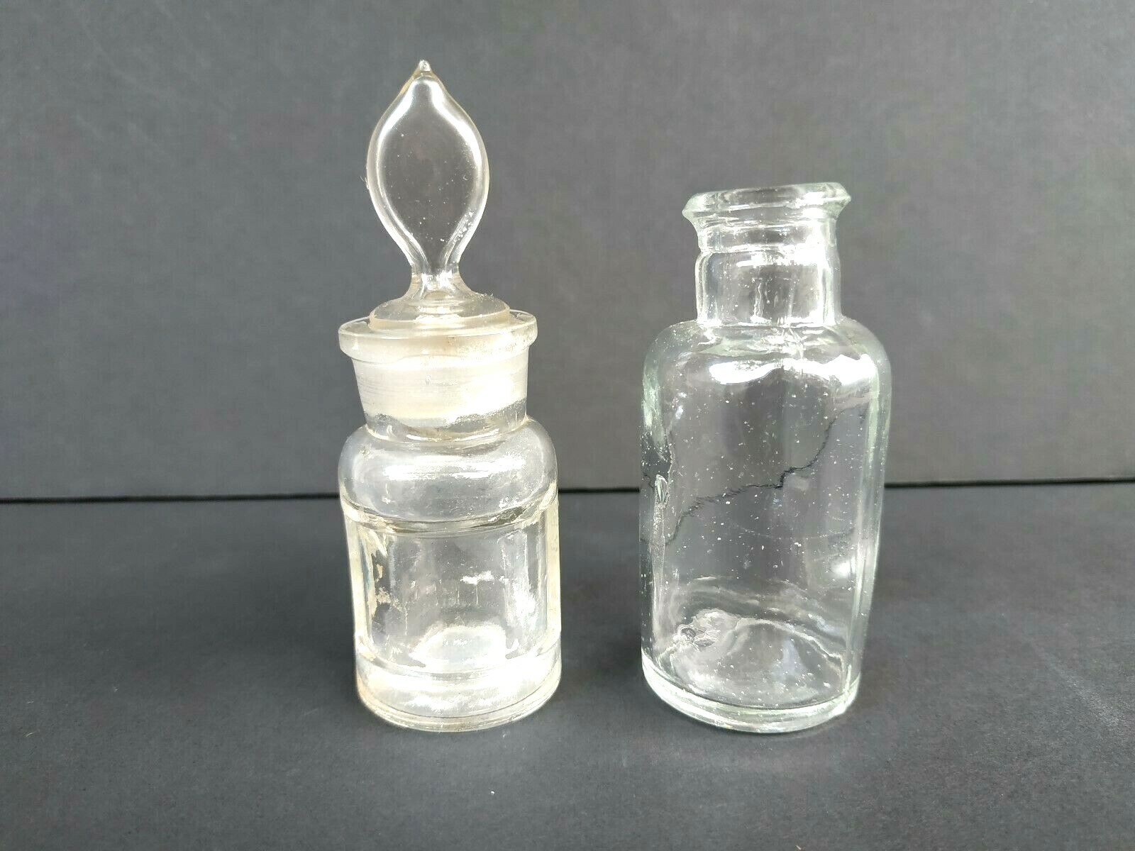 Glass Apothecary Pharmacy Bottles Set of 2, Clear, 1950 – 1960