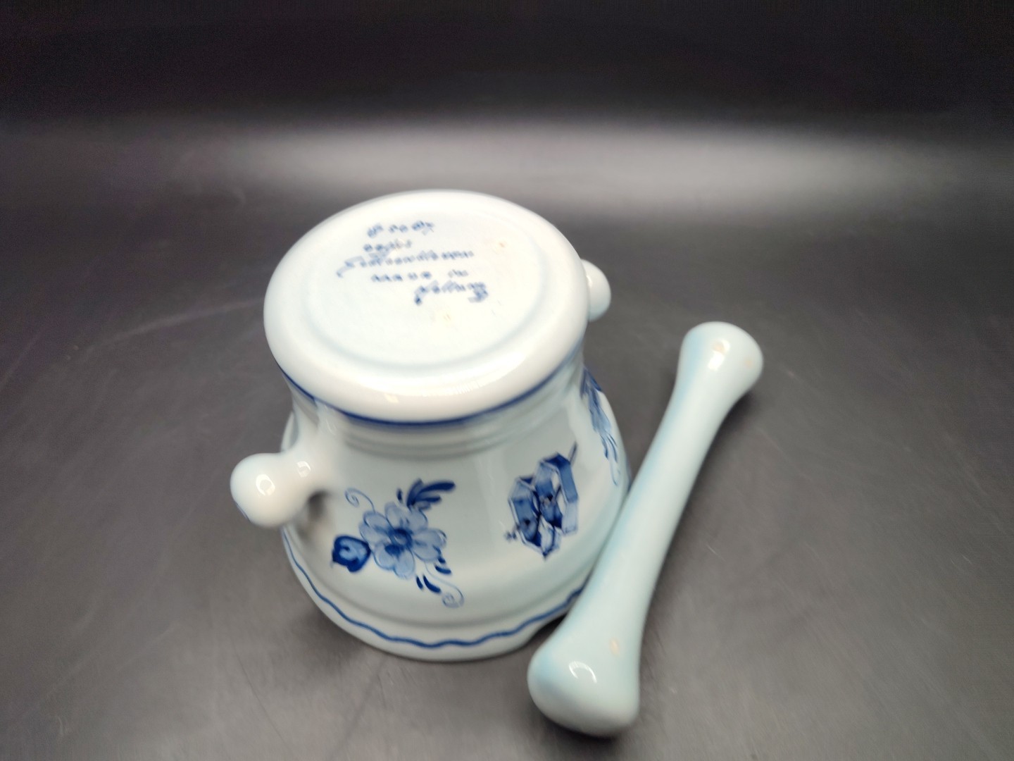Delfts Apothecary Pestle and Mortar Floral Marked Schoonhoven Keramiek #5087